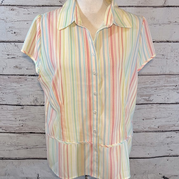 MILANO Button Front Blouse Pastel Stripes-Large - Picture 1 of 3